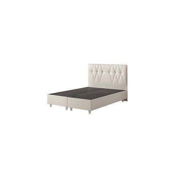 Belletto 160x200 cm Çift Kişilik Sandıklı Krem Deri Baza ve Başlık