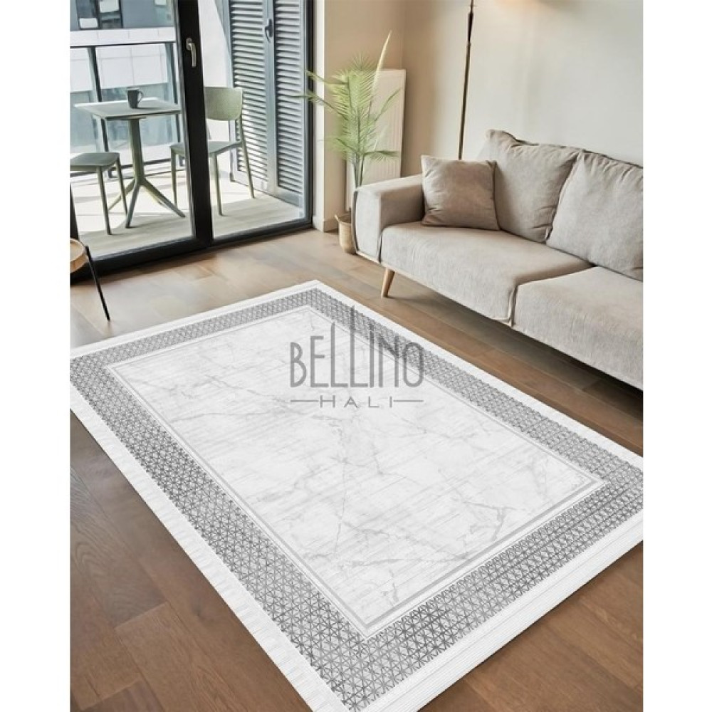 Bellino Halı Yıkanabilir Halı Kaymaz Taban Bambu Halı Pamuk Dokuma Kilim Şerit Çerçeve Desenli Salon Halısı Mutfak Halısı ve Yolluk - 50 x 80 cm Salon Halısı Fiyatı