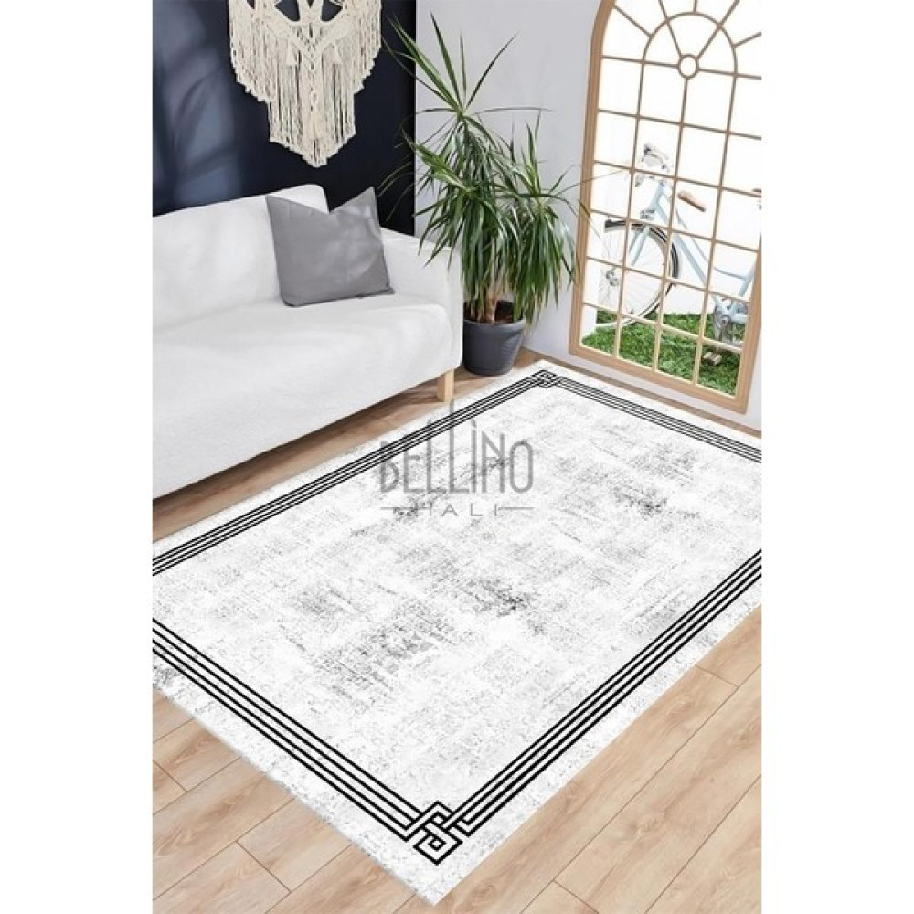 Bellino Halı Yıkanabilir Halı Kaymaz Taban Bambu Halı Pamuk Dokuma Kilim Siyah Çerçeve Desenli Salon Halısı Mutfak Halısı ve Yolluk - 50 x 80 cm Salon Halısı Fiyatı