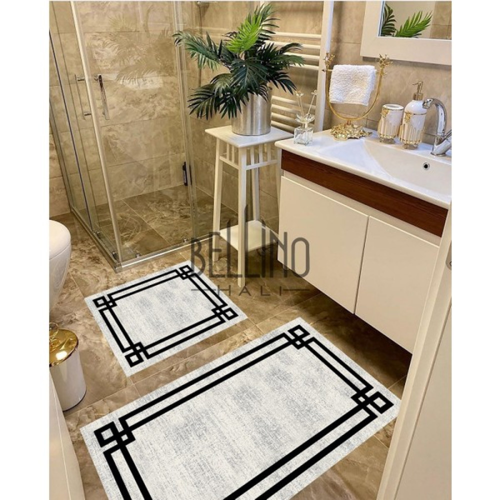 Bellino Yıkanabilir Kaymaz Pamuk Dokuma Taban Leke Tutmaz Çerçeveli Banyo Paspası 2 Li Klozet Takımı - 50X60-60X100 Klozet Takımı Fiyatı