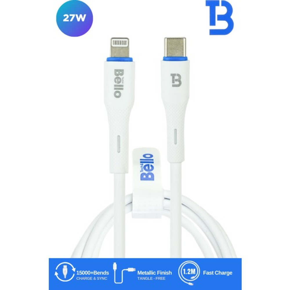 Bello BA-01 Type-C Lightning Beyaz Hızlı Şarj Data Kablosu 27W 1.2m Bilgisayar Çevirici ve Adaptörü Fiyatı