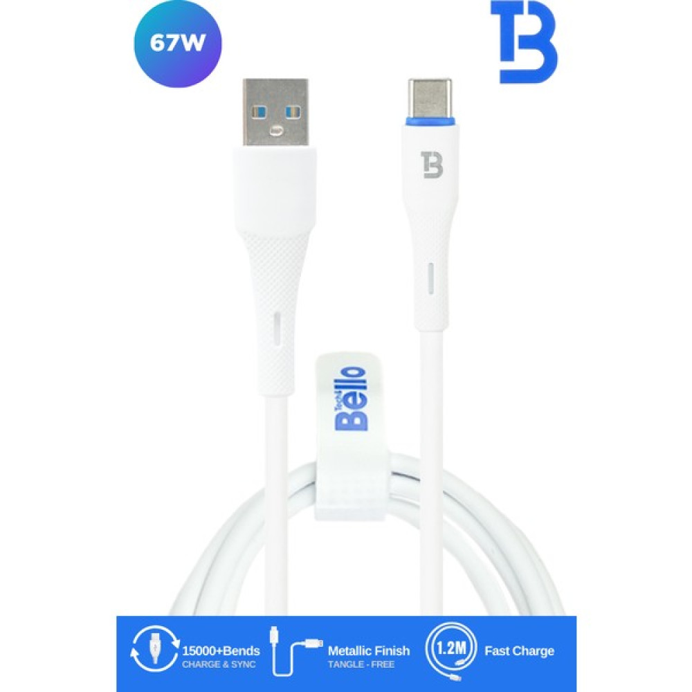 Bello BA-01 Type-C USB Hızlı Şarj Data Kablosu 67W 1.2m - Beyaz Bilgisayar Çevirici ve Adaptörü Fiyatı