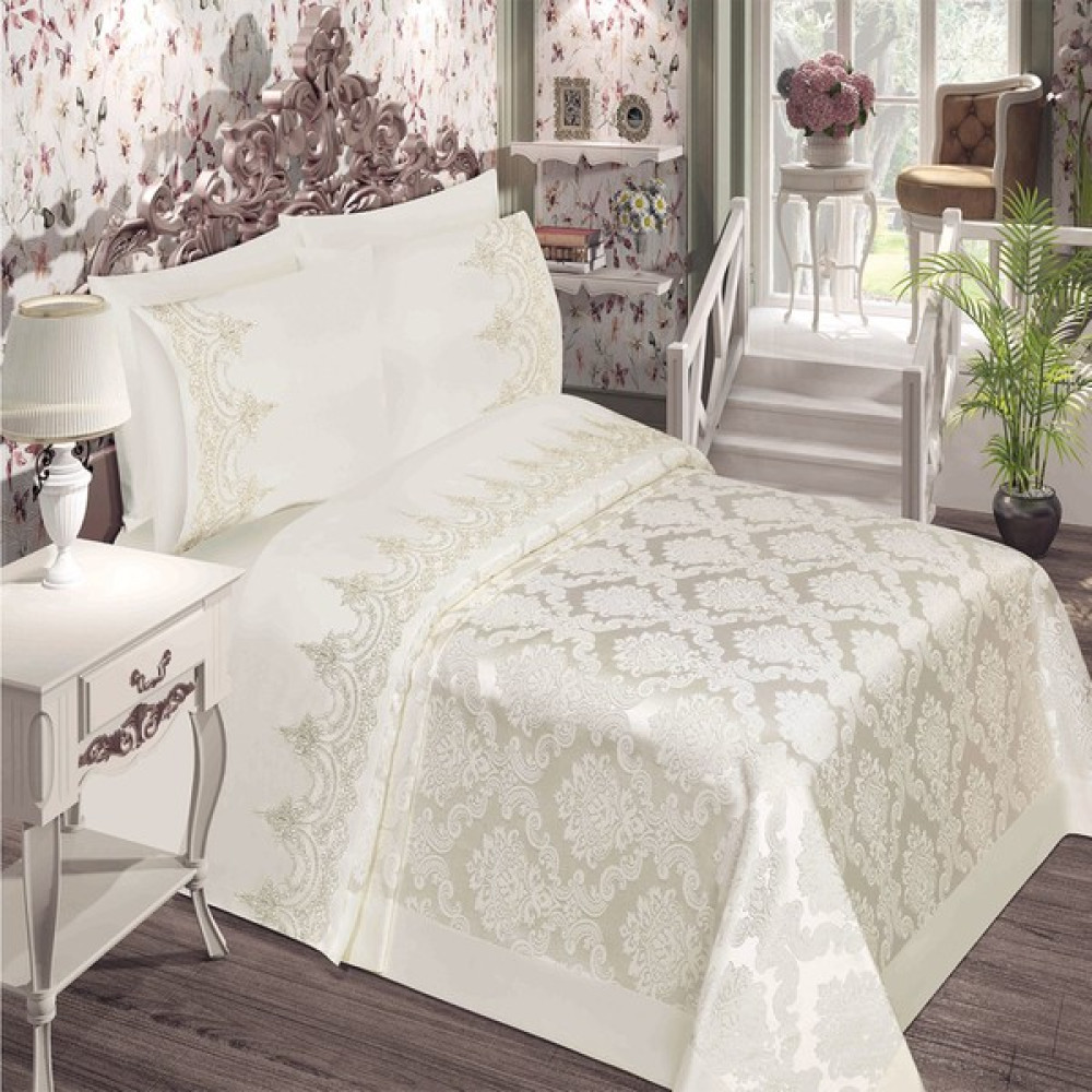 Belloo Home Sultan Fransız Şönil Çift Kişilik Pike Takımı - Krem Pike & Pike Takımı Fiyatı