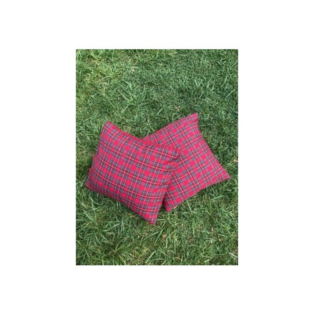 BELMOD Yılbaşı Ekose Iskoç Ekose Dokuma Desenli 50 x 50 cm Içi Dolgulu Minderleri 2 Adet - Kırmızı Salon & Oturma Odası Tekstili Fiyatı