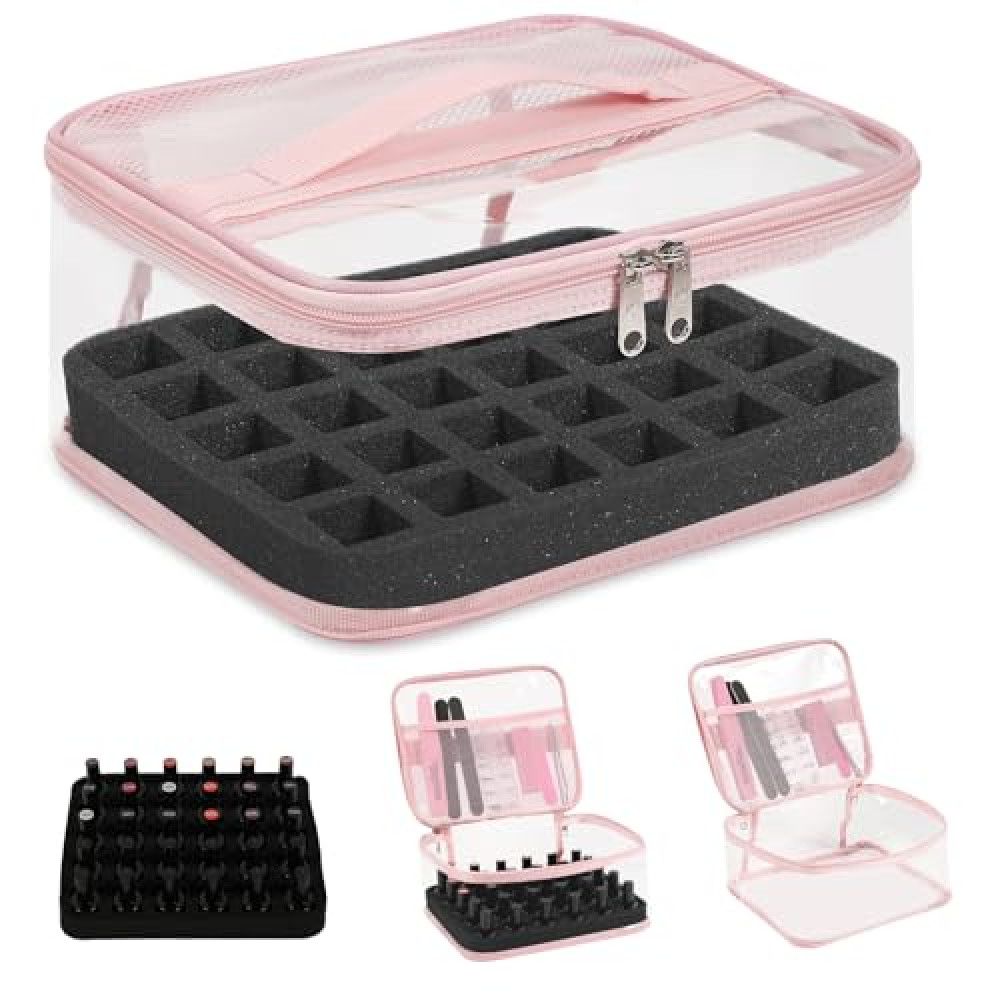 Beloving Clear Nail Polish Organizer Holds 30 Bottles PVC Nail Polish Case See-Through Nail Supplies with Manicure Tools Storage Sections, Portable Travel Nail Tech Carrying Bag for Storage Display Makeup Bag Fiyatı