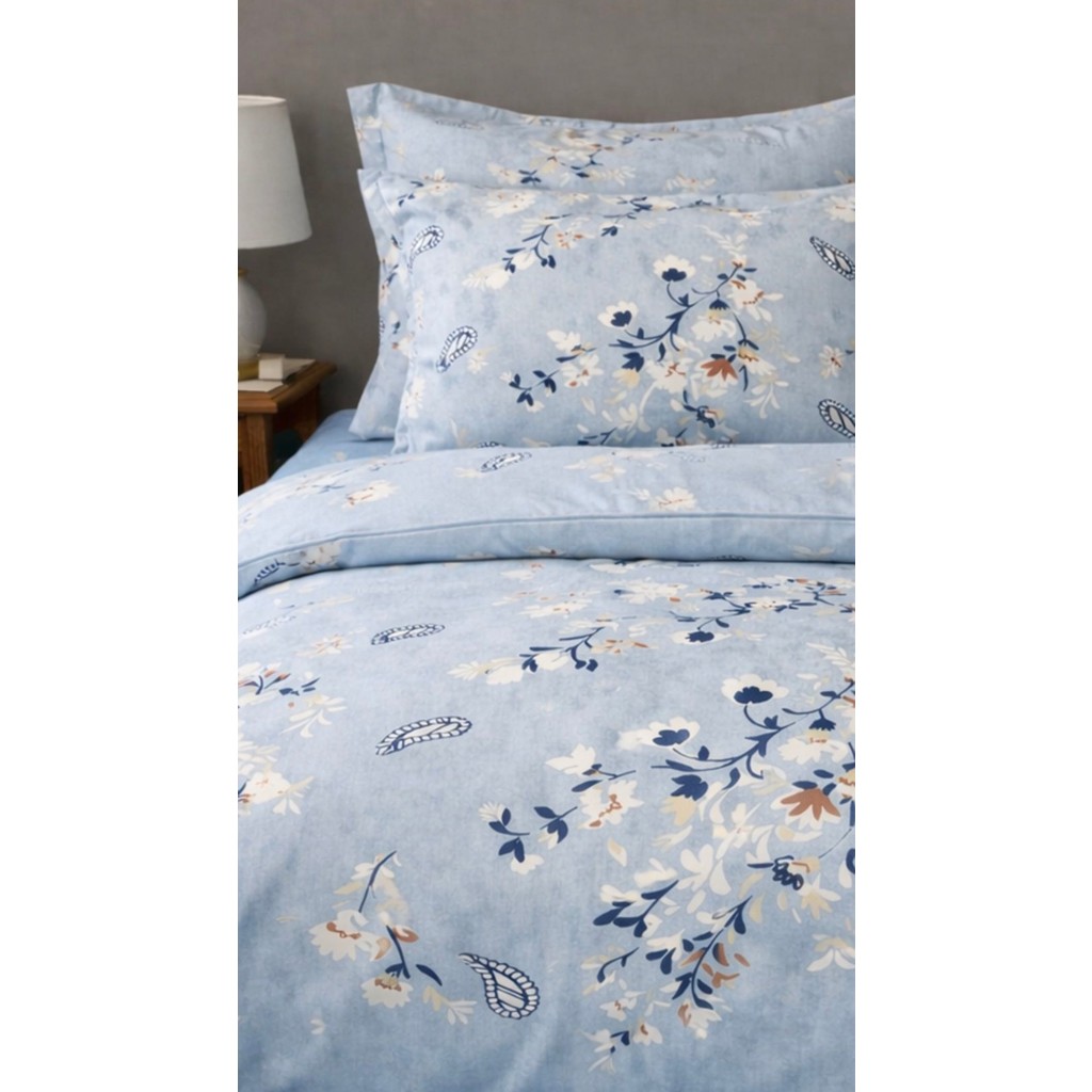 Belsina Çift Kişilik Mavi Çiçek Nevresim Takımı ( Çarşafı Lastikli ) - Açık Mavi - Mavi - 200 x 220 cm Nevresim Takımı Fiyatı