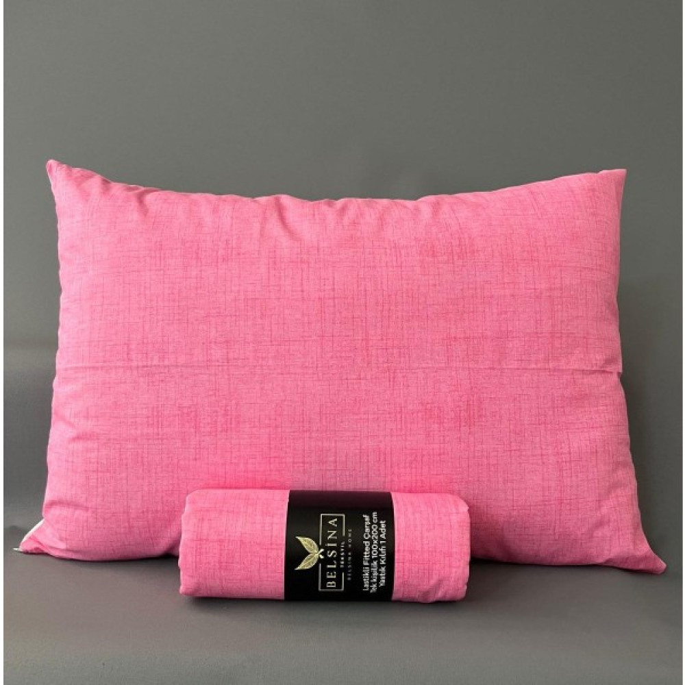 Belsina Pamuklu Tek Kişilik Lastikli Çarşaf Takımı (1 Adet Yastık Kılıflı) - 100x 200 cm - Pembe Çarşaf Fiyatı