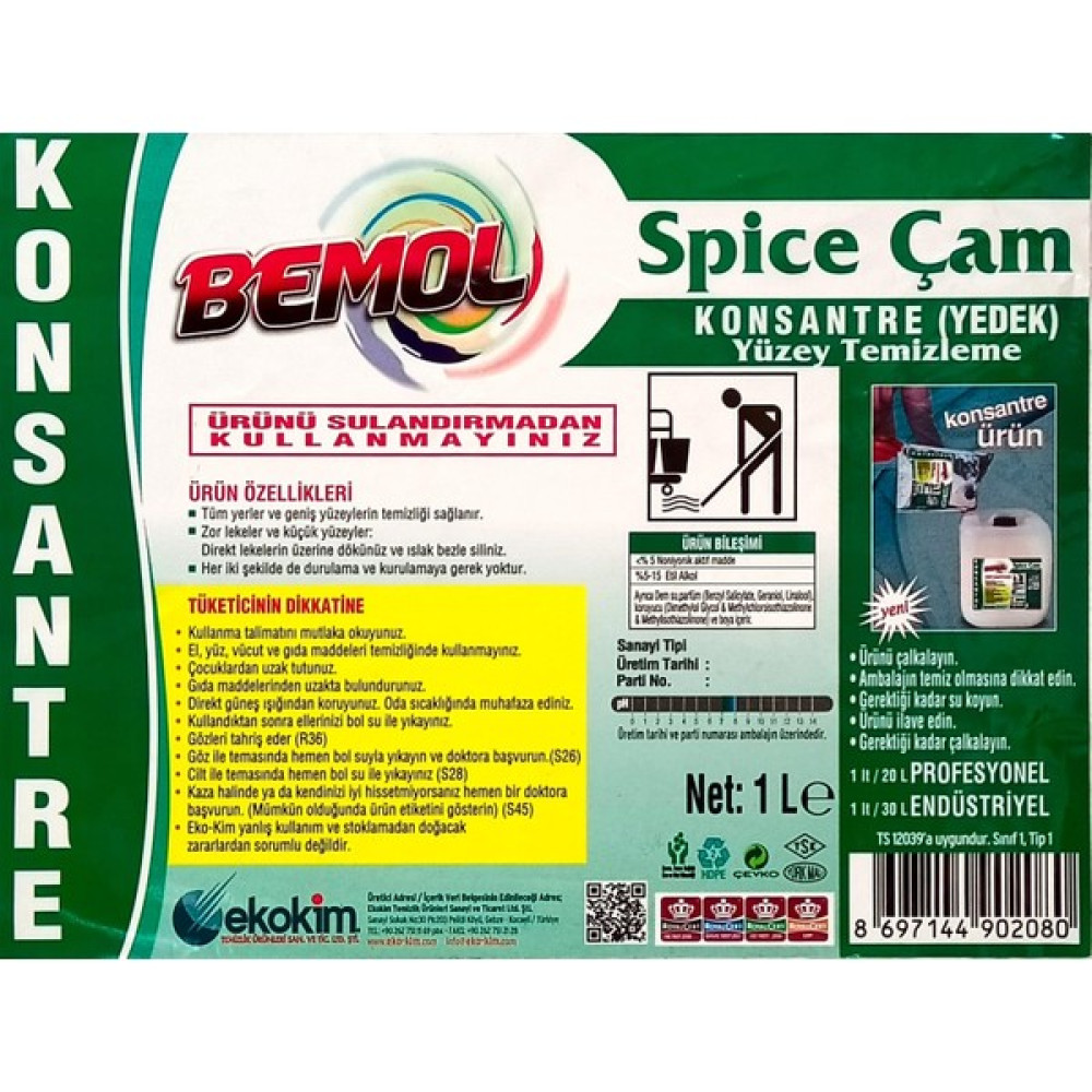Bemol Spice Çam Kokulu Konsantre Yüzey Temizleme Maddesi 1 lt - Yeşil Parlatıcı ve Temizleyiciler Fiyatı