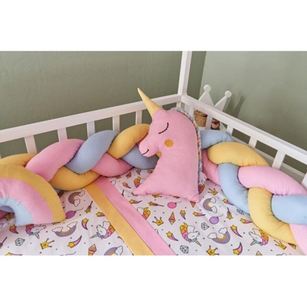 Bemolya Bebek Uyku Seti Montessori Unicorn Desenli 90X190 Pamuklu Pembe Sarı - 90 x 190 cm Bebek Uyku Seti Fiyatı