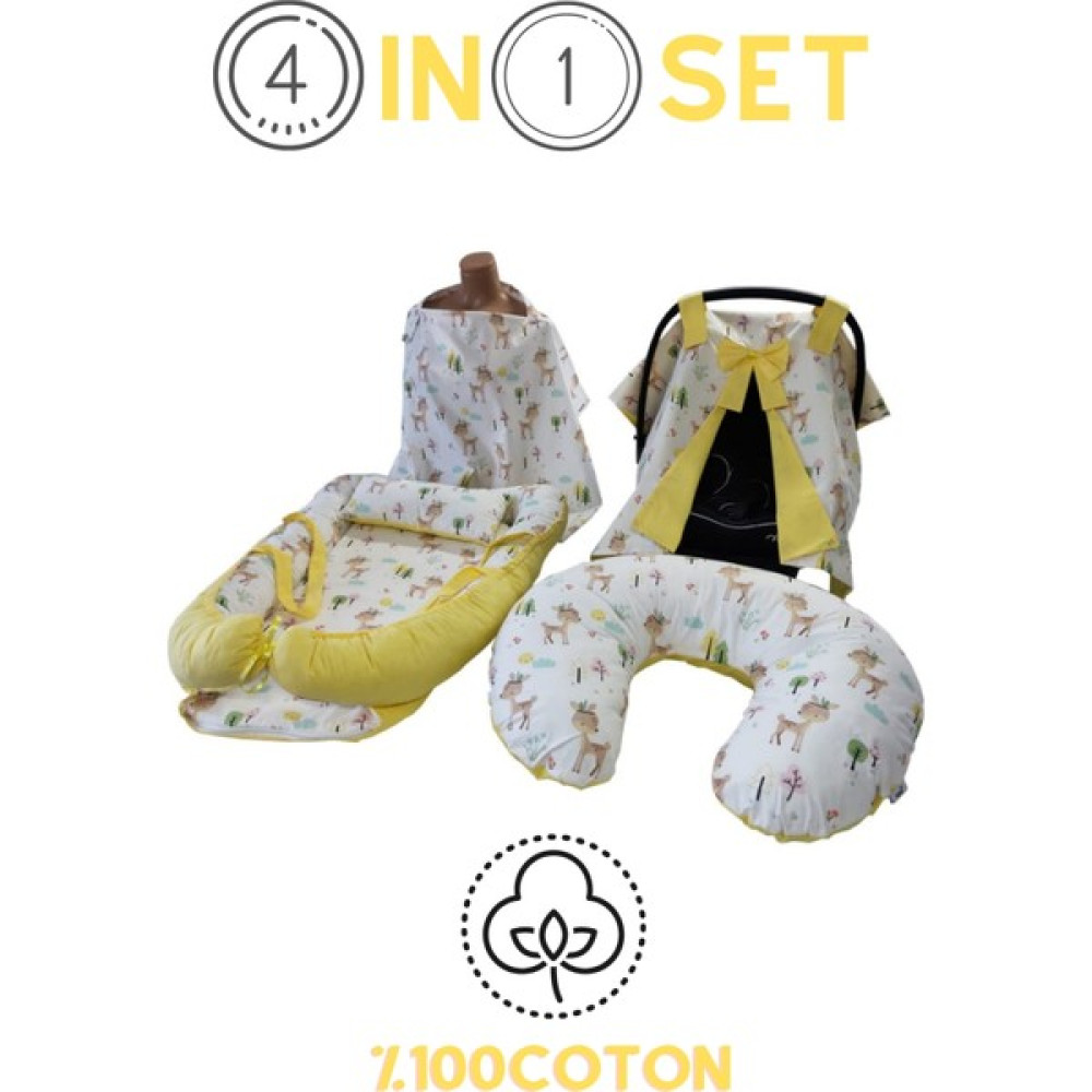 Bemolya Ceylan Desenli Sarı 4 Parça Lüx Babynest Seti Emzirme Önlüğü - Puset Örtüsü - Emzirme Minderi - Baby Nest Ana Kucağı ve Oto Koltuğu Fiyatı