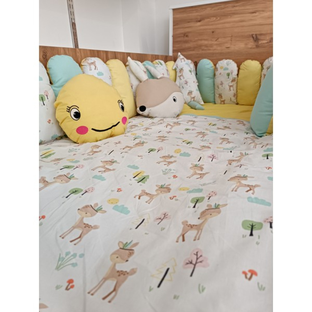 Bemolya Montessori Ceylanlı Çitli Korumalık Pamuk Bebek Çocuk Uyku Seti Sarı Figürlü Kız Erkek Bebek Çocuk - 90 x 190 cm Bebek Uyku Seti Fiyatı