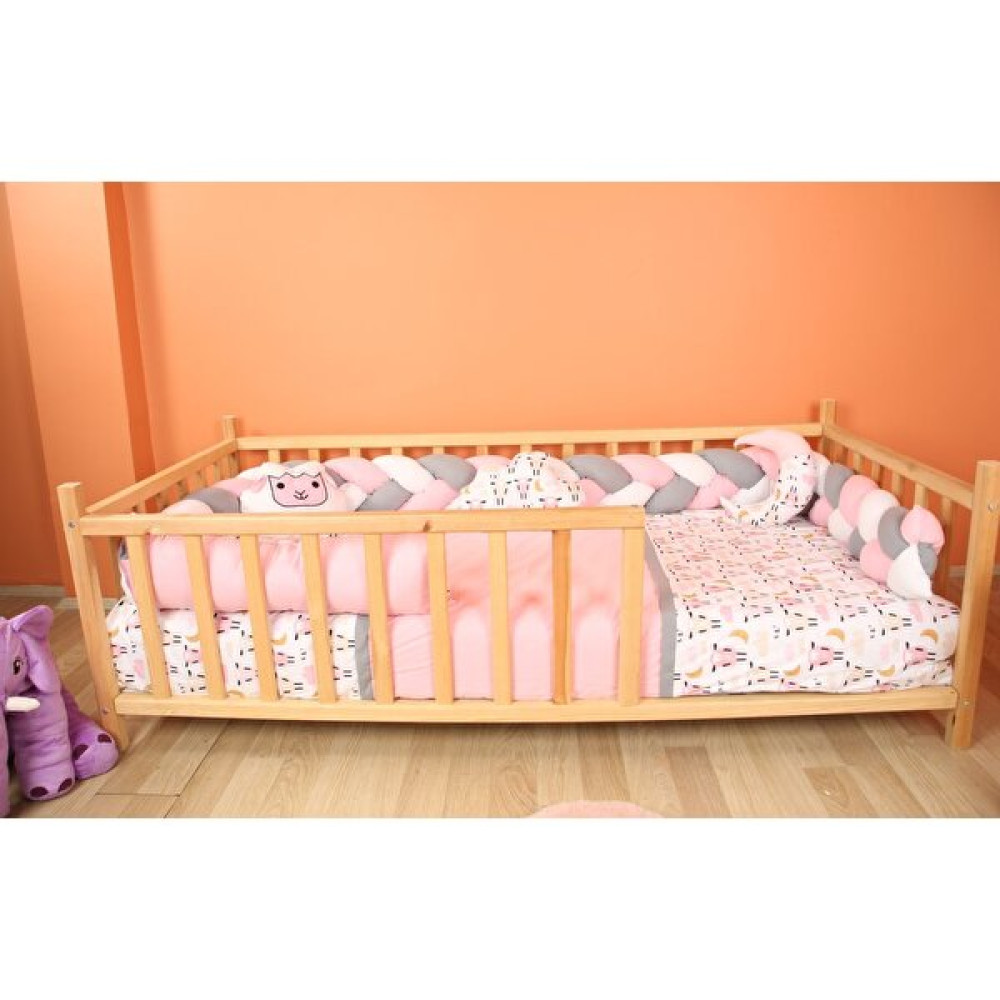 Bemolya Montessori Uyku Seti Bebek Çocuk Kuzu Desenli 90X190 Pamuklu Pembe Örgü Zincir Uyku Seti Erkek Kız - Pembe - Gri - 90 x 190 cm Bebek Uyku Seti Fiyatı