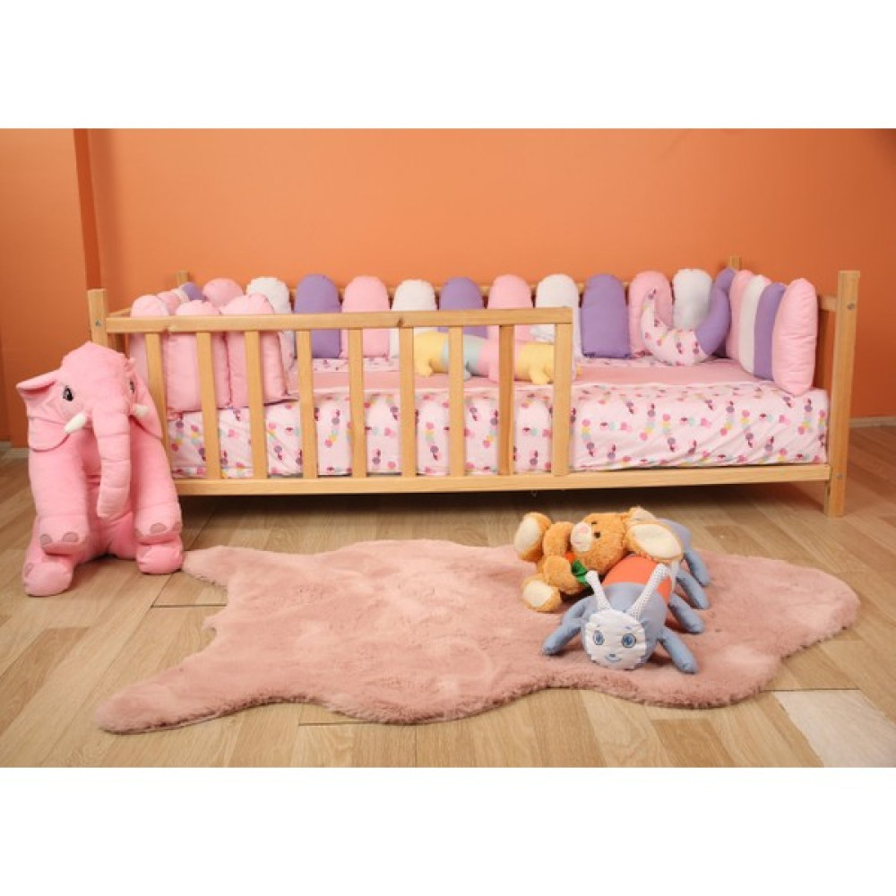 Bemolya Montessori Uyku Seti Pembe Sevimli Tırtıl Çitli Koruma Pamuk Bebek Çocuk Kız Erkek Bebek 90/190 Set Bebek Uyku Seti Fiyatı