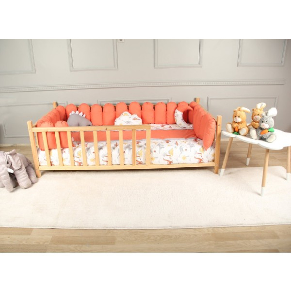 Bemolya Montessori Uyku Seti Turuncu Gri Dinozor Desen Çitli Koruma Pamuk Bebek Çocuk Kız Erkek Bebek 90/190 - 90 x 190 cm Bebek Uyku Seti Fiyatı