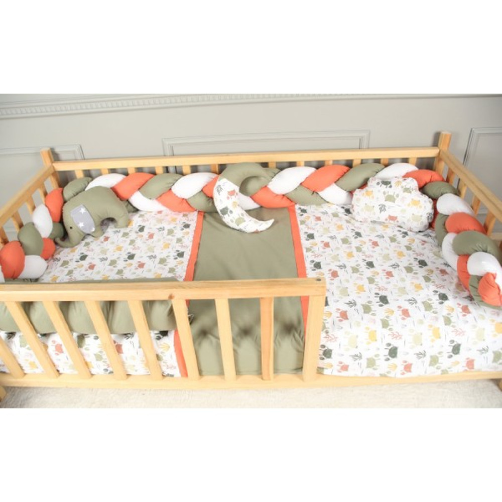 Bemolya Montessori Uyku Seti Yengeç Desenli Örgülü Zincir Koruma Pamuk Bebek Çocuk Kız Erkek Bebek 90/190 - 90 x 190 cm - Haki Bebek Uyku Seti Fiyatı