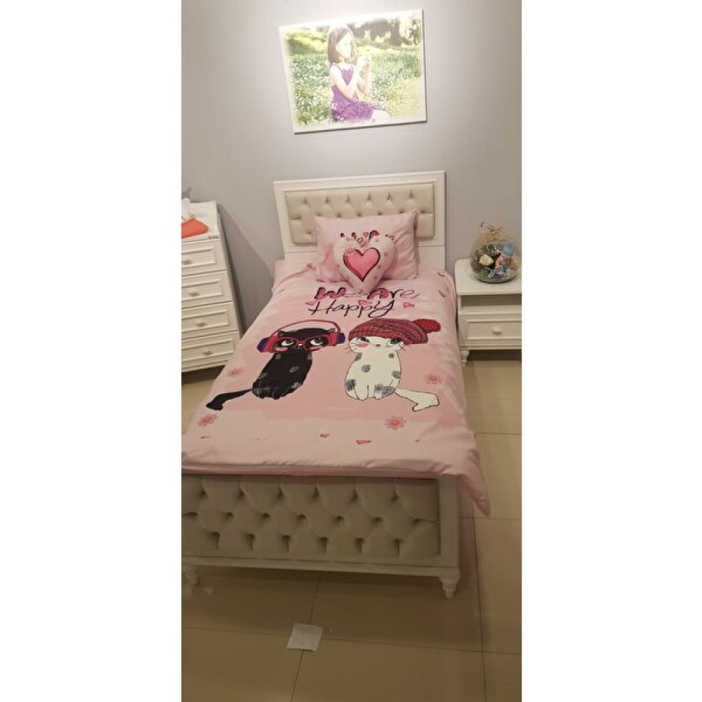 Bemolya Tek Kişilik Çocuk Genç Nevresim Takımı Uyku Seti Pamuklu Uyku Seti Erkek Kız Kedi Desenli - Pembe - 120 x 200 cm Bebek Uyku Seti Fiyatı