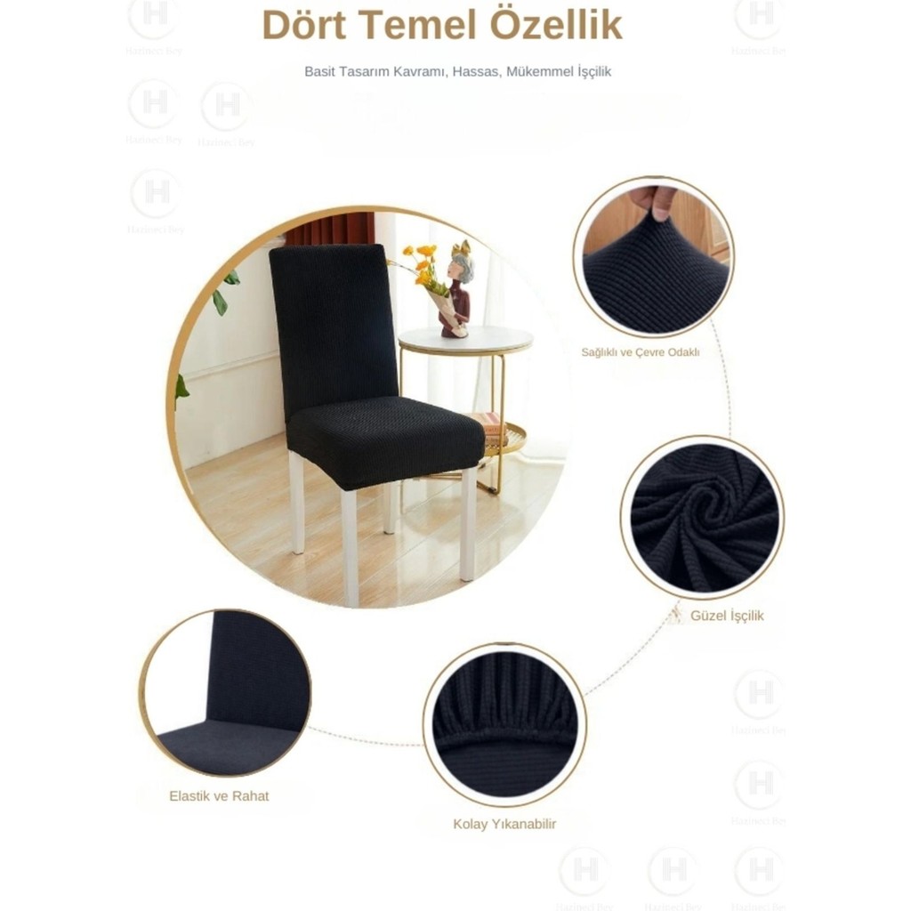 Bemrax Piti Kare Desenli Sandalye Kılıfı - 45 x 45 x 50 cm - Antrasit Standart Sandalye Fiyatı