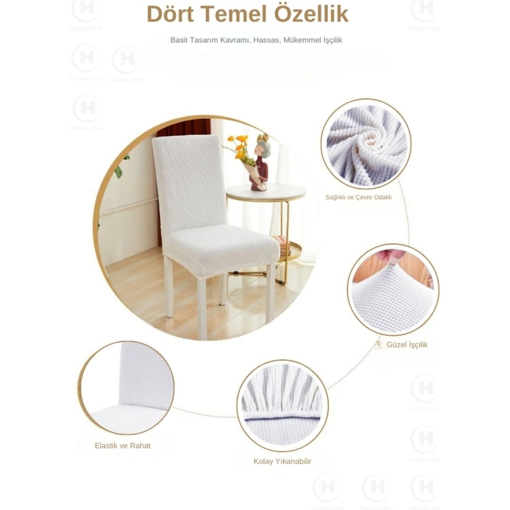 Bemrax Piti Kare Desenli Sandalye Kılıfı - 45 x 45 x 50 cm - Beyaz Standart Sandalye Fiyatı