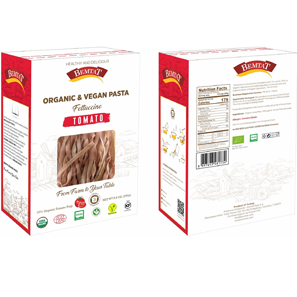 Bemtat Organik & Vegan Domatesli Fettuccini Makarna 250 Gr Organik Ürünler Fiyatı