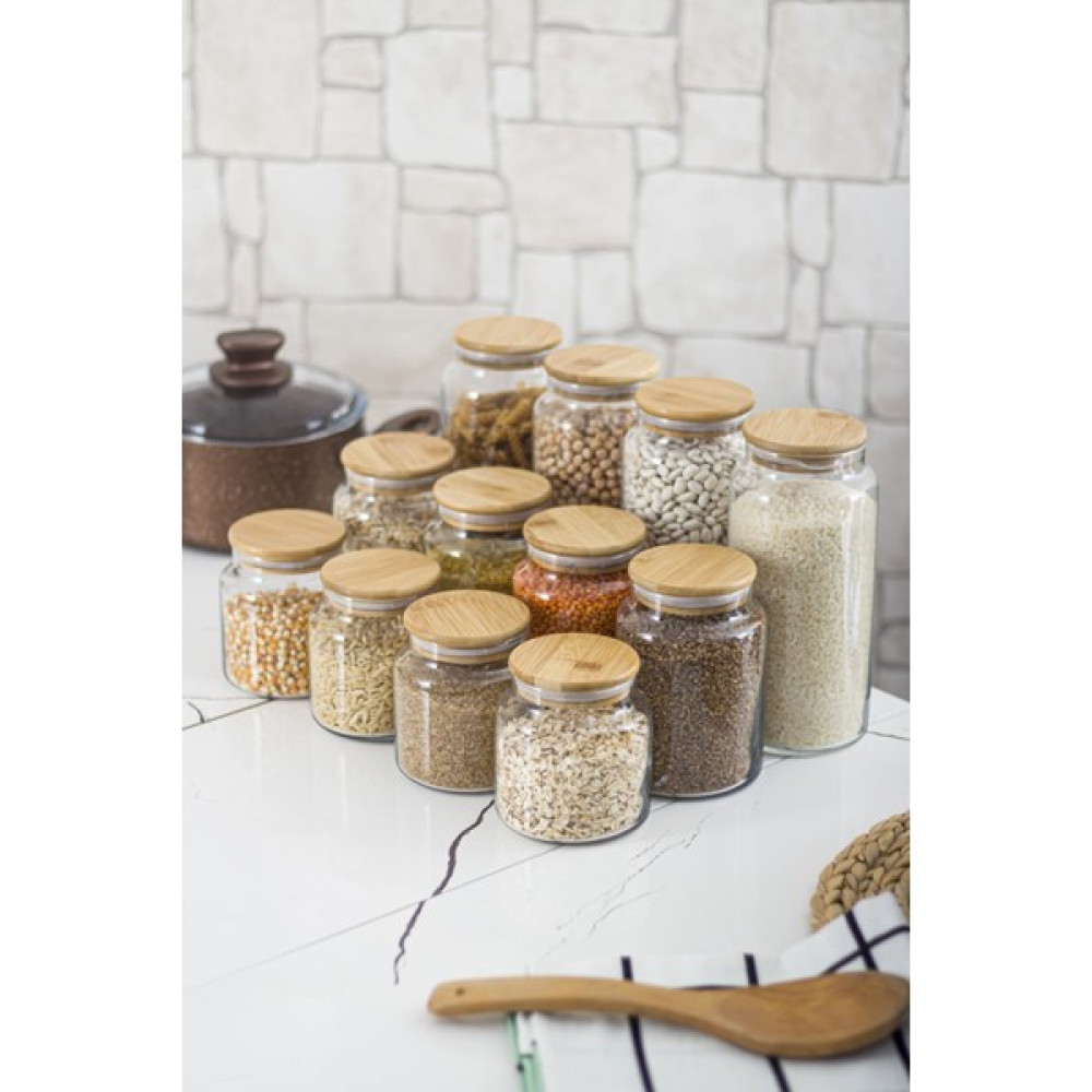 Bena Life 12 Li Set Bambu Kapaklı Cam Kavanoz Erzak Saklama Kabı 4 X (1.3 LT 0.80 LT 0.50 LT ( Vakum Kapak ) Saklama Kapları Fiyatı