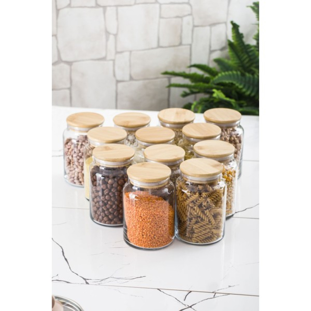 Bena Life 12 Lü Set Bambu Kapaklı Cam Kavanoz Erzak Saklama Kabı 800 ml Orta Boy ( Vakum Kapak ) Saklama Kapları Fiyatı