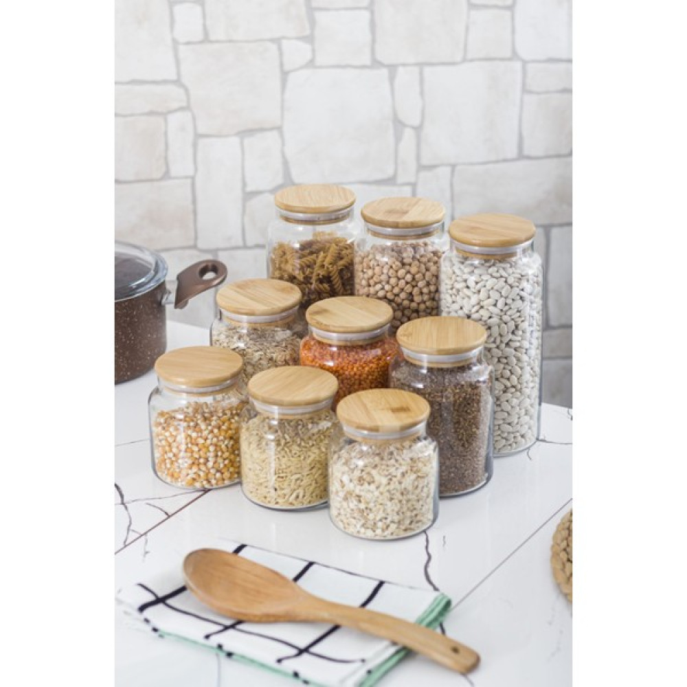 Bena Life 9 Lu Set Bambu Kapaklı Cam Kavanoz Erzak Saklama Kabı 3 X (1.3 LT 0.80 LT 0.50 LT ( Vakum Kapak ) Saklama Kapları Fiyatı