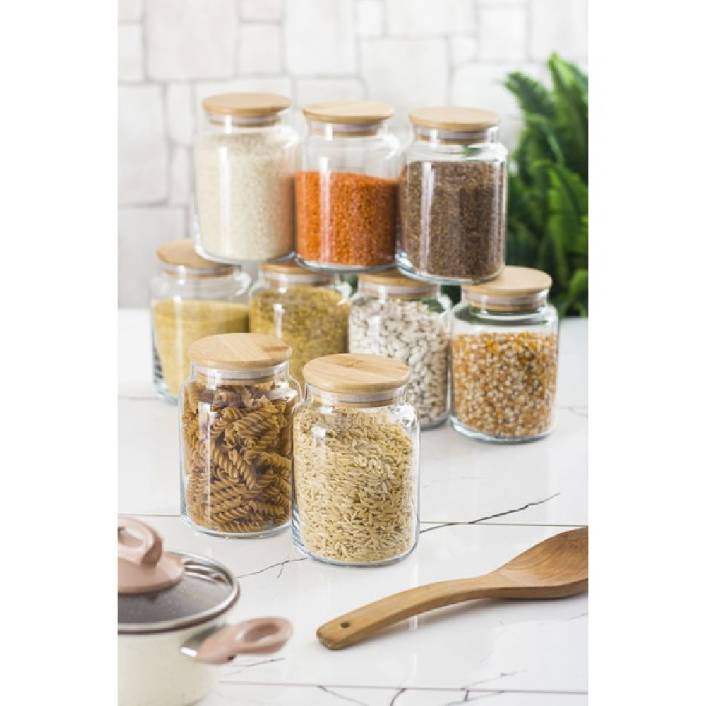 Bena Life 9 Lu Set Bambu Kapaklı Cam Kavanoz Erzak Saklama Kabı 800 ml Orta Boy ( Vakum Kapak ) Saklama Kapları Fiyatı