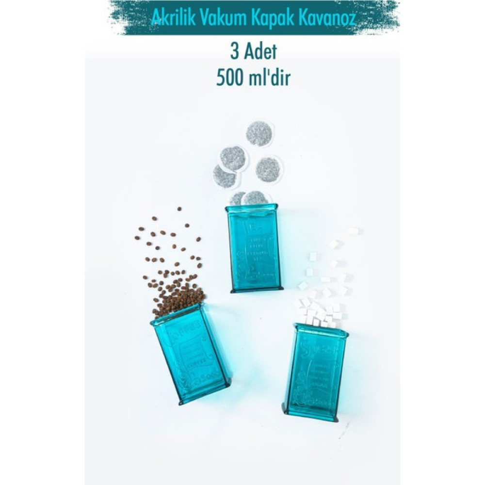 Bena Life Akrilik Aquamarin Şeker Kahve Çay Kavanozu 500 ml (Vakum Kapak ) Saklama Kapları Fiyatı