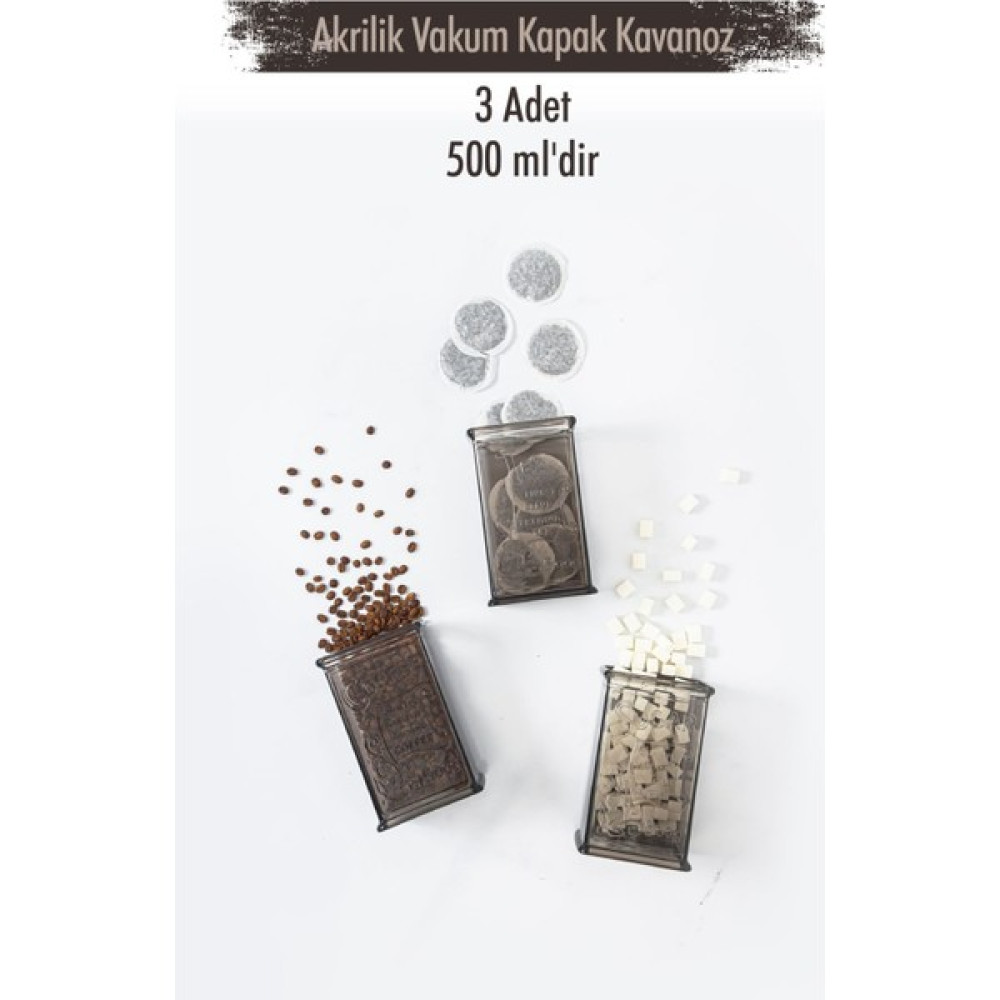 Bena Life Akrilik Füme Şeker Kahve Çay Kavanozu 500 ml (Vakum Kapak ) - Şeffaf - Siyah Saklama Kapları Fiyatı