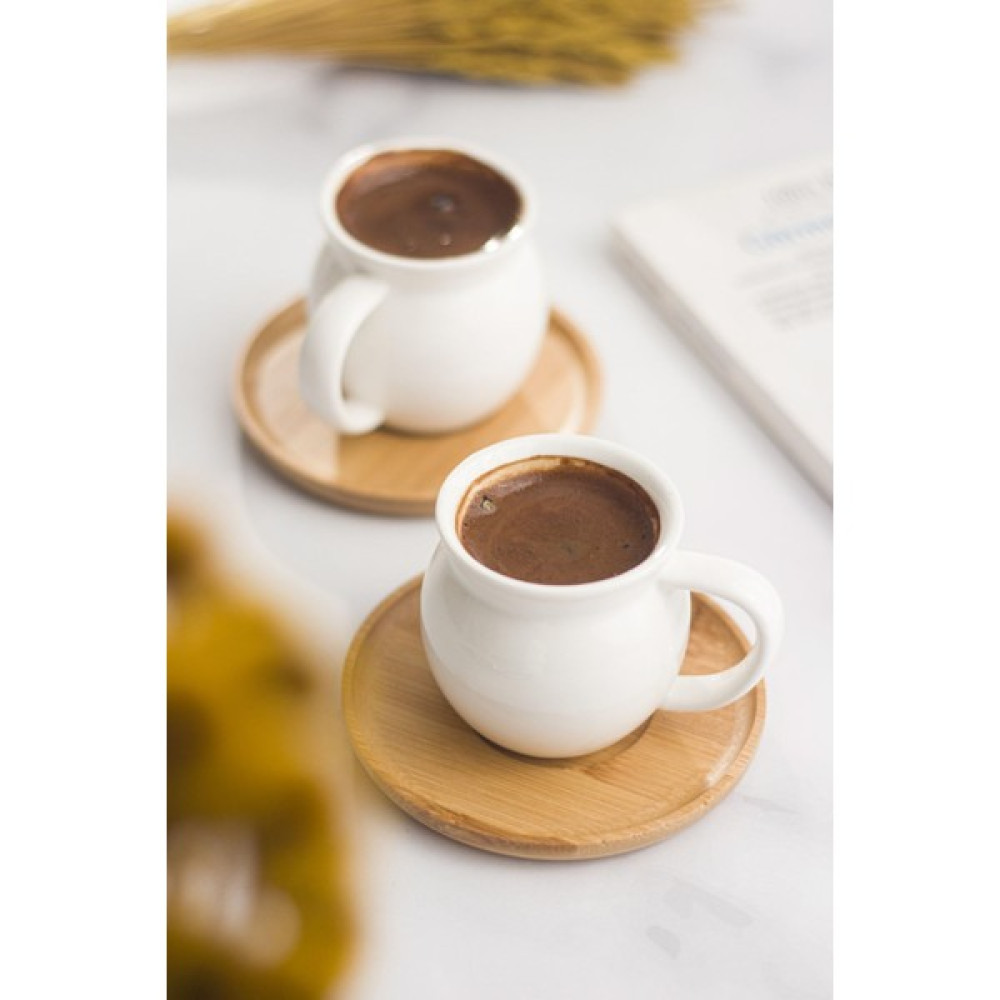 Bena Life Bambu Tabaklı 2 Li Kahve Fincanı Seti - Beyaz Fincan / Bardak / Kahve Takımı Fiyatı