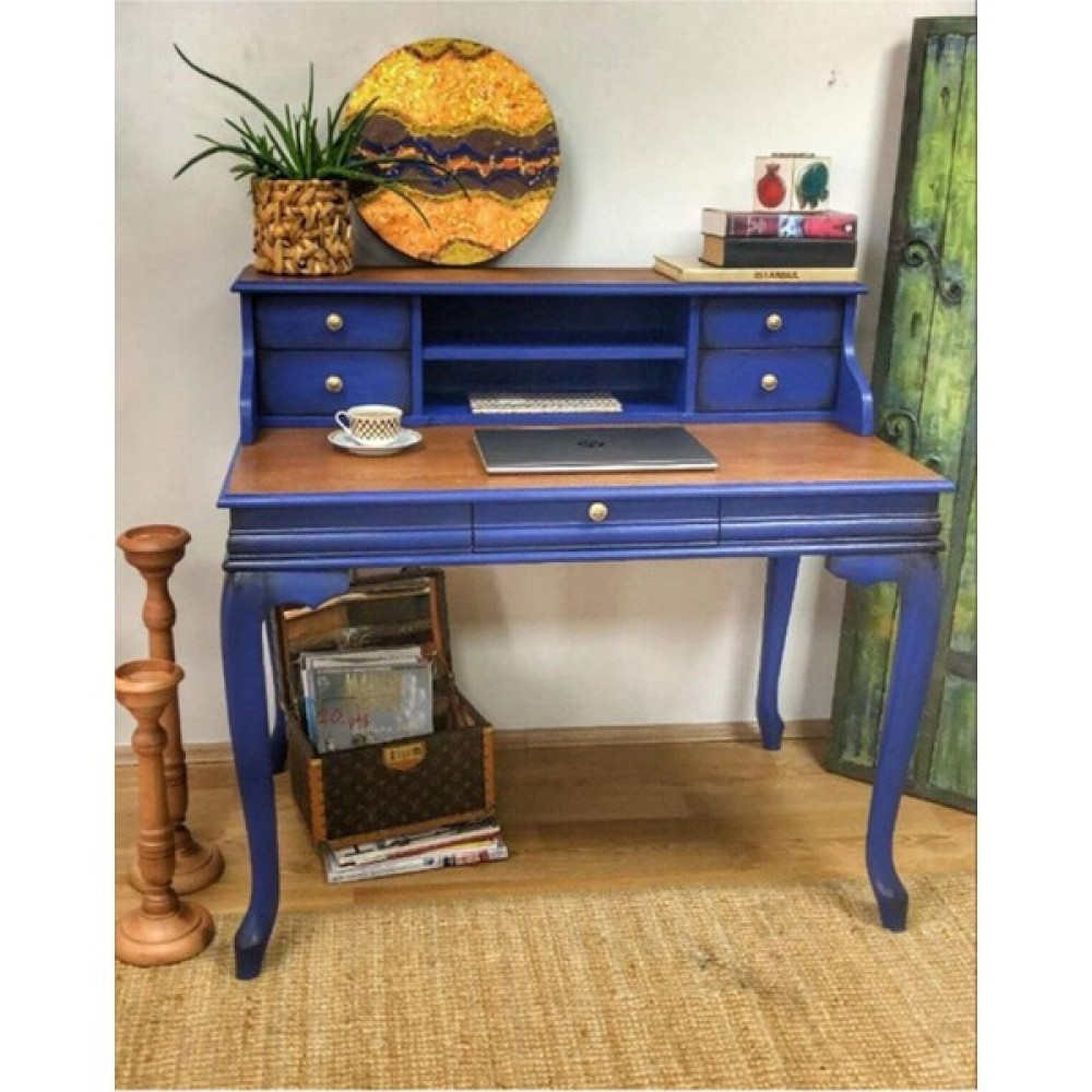 Bendegan Sema Ahsap Çalışma Masası 110 cm Mavi Eskitme - Ahşap Çalışma Masası Fiyatı