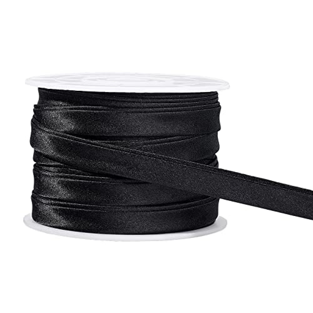 BENECREAT 13.5 Yard Satin Bias Tape 3/8 Inch Double Fold Satin Binding Bias Ribbon for Cheongsam Decoration, Clothing Seaming Piping, Black