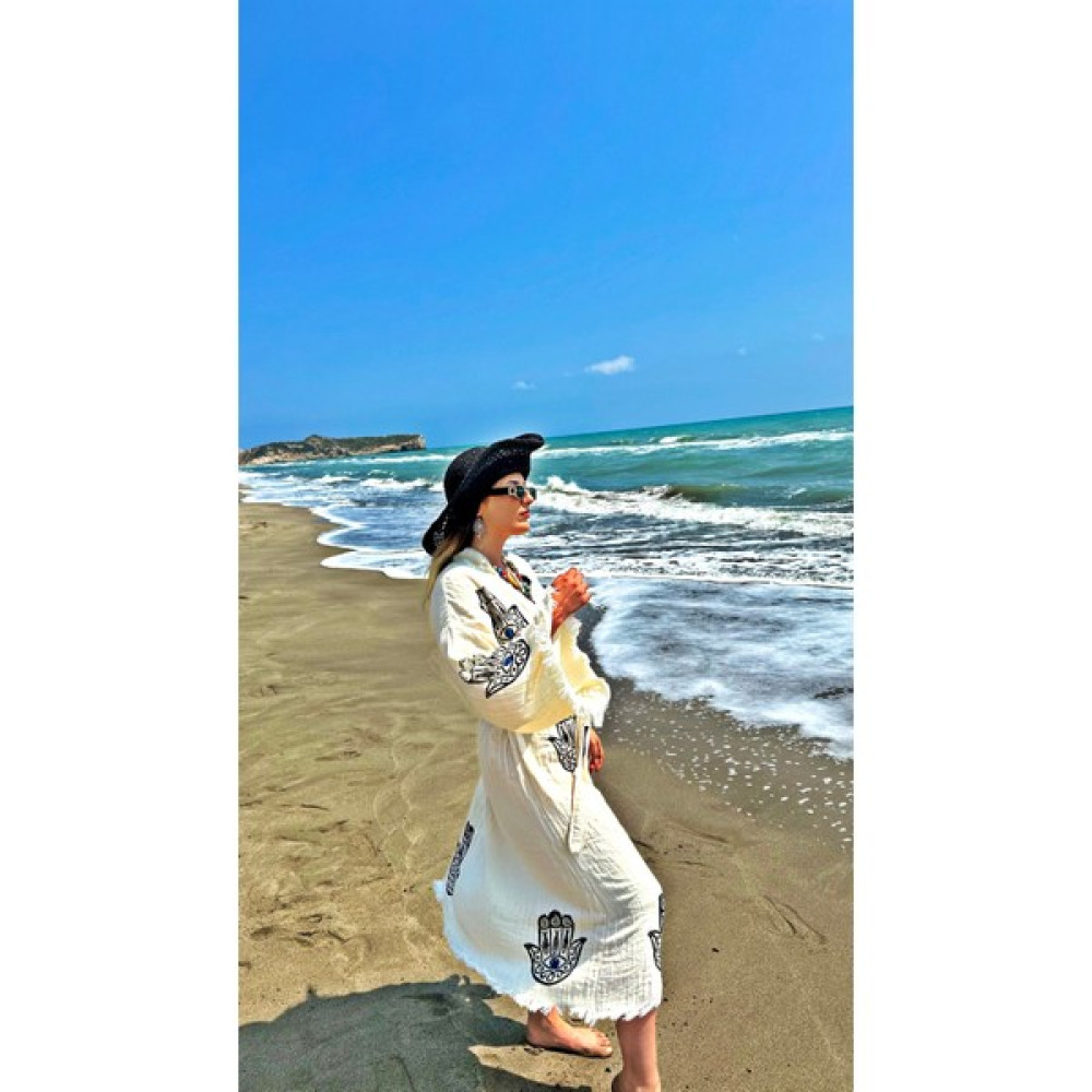 Benelava Fatma Ana Eli Desen Bohem Müslin Kimono Kaftan Bornoz Kadın Giyim Fiyatı