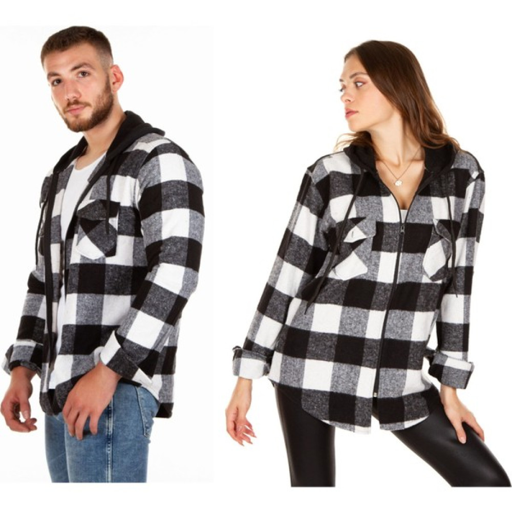 Benesse Kapüşonlu Fermuarlı Unisex Dama Desen Oduncu Gömleği Erkek Gömlek Fiyatı