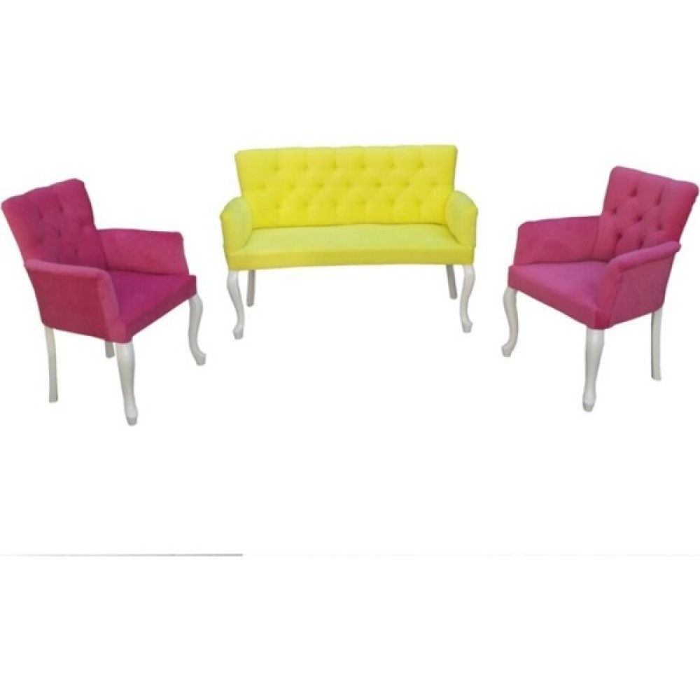 Bengi Ticaret Berjer Çay Takım Kapitone Pembe Fosfor Sarı Model Kayın Torna Aslan Parlak Beyaz El Yapım Koltuk Takımı / Seti Fiyatı