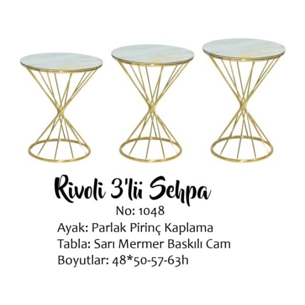 Bengi Ticaret Brc Rivoli Zigon Model Metal Gold Renk Kaplama Beyaz Mermer Temper Cam El Yapım - gümüş rose Zigon Sehpa Fiyatı