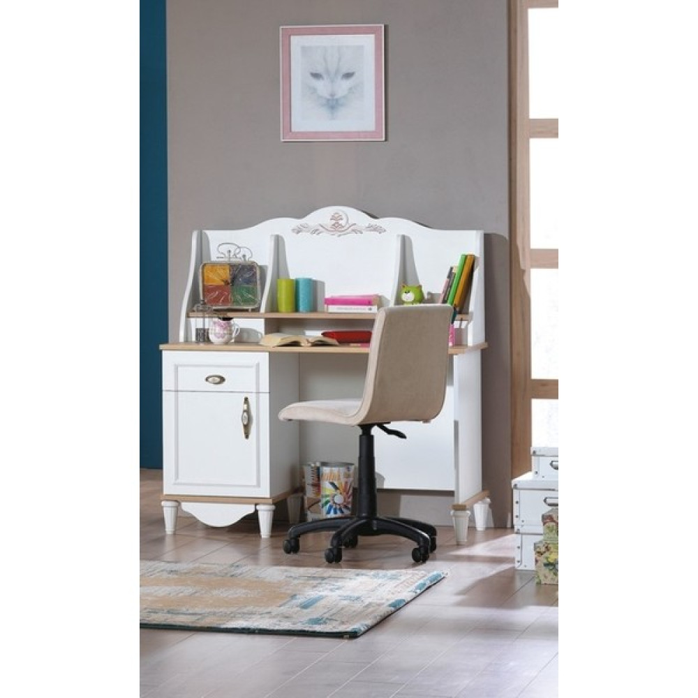 Bengi Ticaret Çalışma Masa-Koltuk Urlu Flora Model Kayın Retro Yüksek Ayak Hard Suntalem Kutuda Sevk El Yapım - 121*62*92 - Beyaz Çalışma Masası Fiyatı