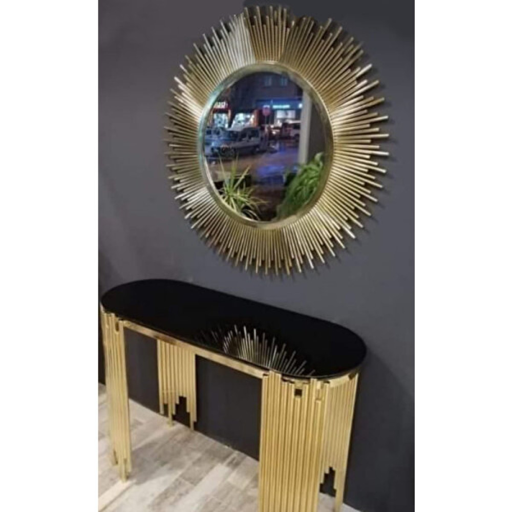 Bengi Ticaret Dresuar Nice Güneş Model Metal Gold Renk Kaplama Yuvarlak Güneş Ayna El Yapım Dresuar / Makyaj Masası Fiyatı