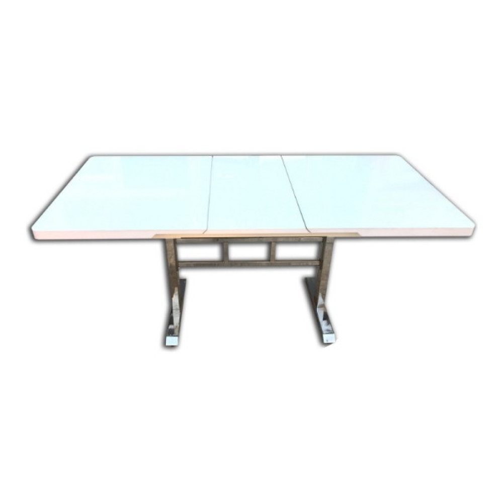 Bengi Ticaret Masa Orta Ayak Model Metal Transmisyon Nikelaj Dikdörtgen Glospan Cam Tabla Kelebek Yan Açılır El Yapım - Renkli - 140*80*77 Yemek & Mutfak Masası Fiyatı