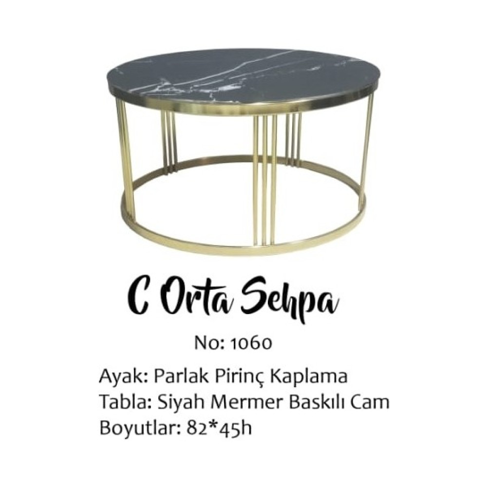 Bengi Ticaret Orta Sehpa Brc C Model Siyah Mermer Temper Cam Metal Çelik Gold Renk Kaplama Ayak El Yapım - Farklı renkler Orta Sehpa Fiyatı