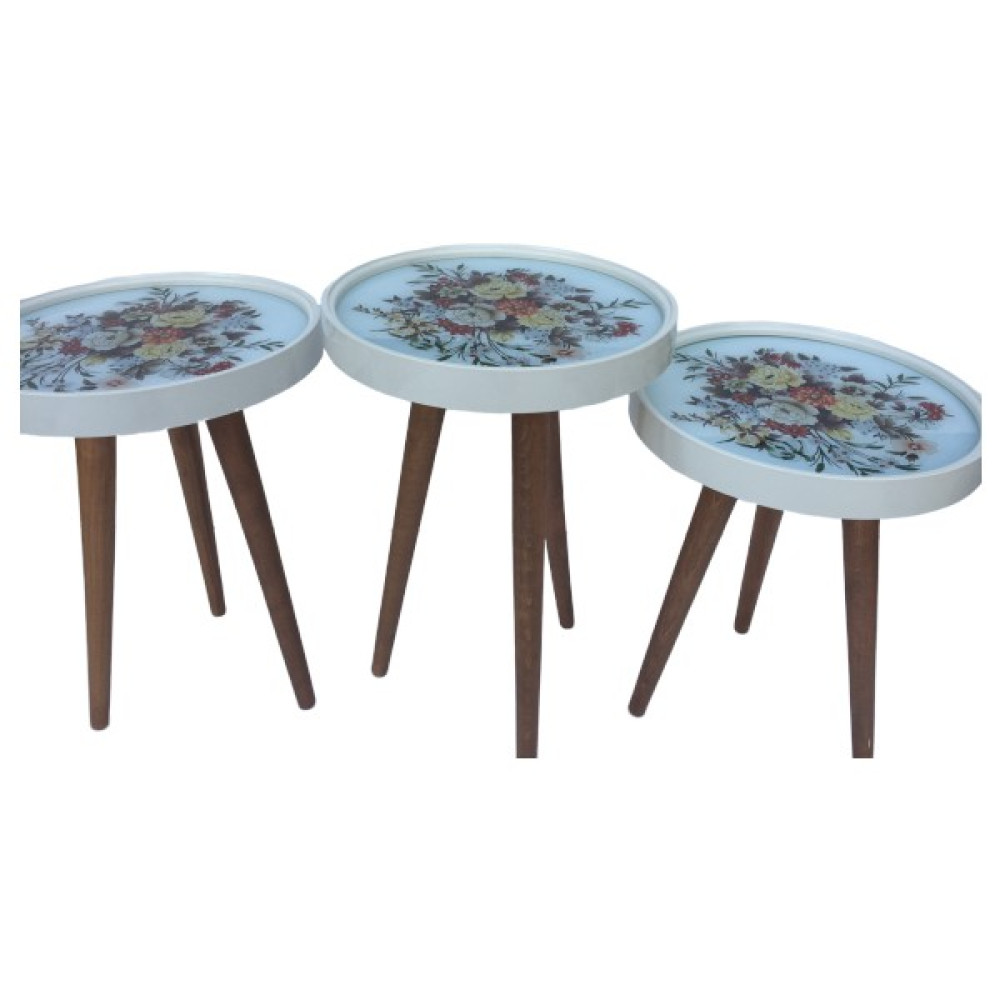 Bengi Ticaret Zigon St Çember Model Kayın Retro Natüre Renk Ayak Üst Tabla Cam Üstü Baskı - BEYAZ ÇİÇEK MOTİFLİ Zigon Sehpa Fiyatı