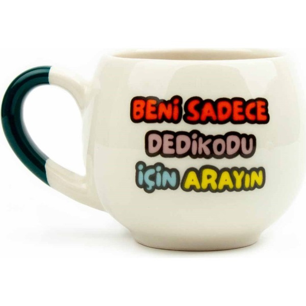 Beni Sadece Dedikodu Için Arayın Krem Parlak Balon Kupa (Yeşil Kulp) Fincan / Bardak / Kahve Takımı Fiyatı