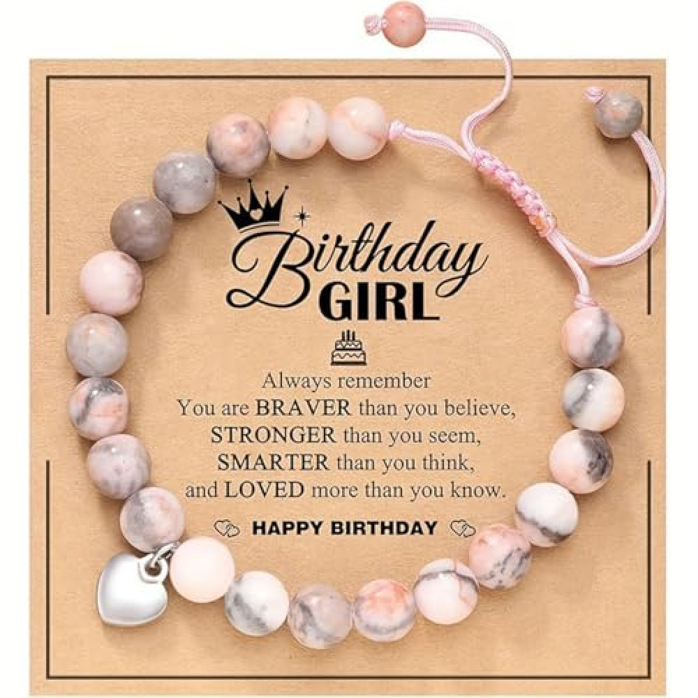 BENIFILE Girl Birthday Gift Bracelet, Pink Heart Zebra Jasper Bracelet, Sweet Message Card Best Teen Cute Christmas Graduation Charm Present, Birthday Valentines Day Gift for Granddaughter Old Niece