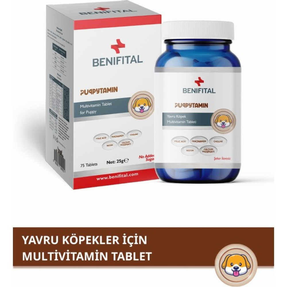 Benifital Puppytamin Tablet Yavru Köpeklerin Gelişimini Destekleyici Vitamin ve Mineral Tableti 75 Adet Evcil Hayvan Ürünleri Fiyatı