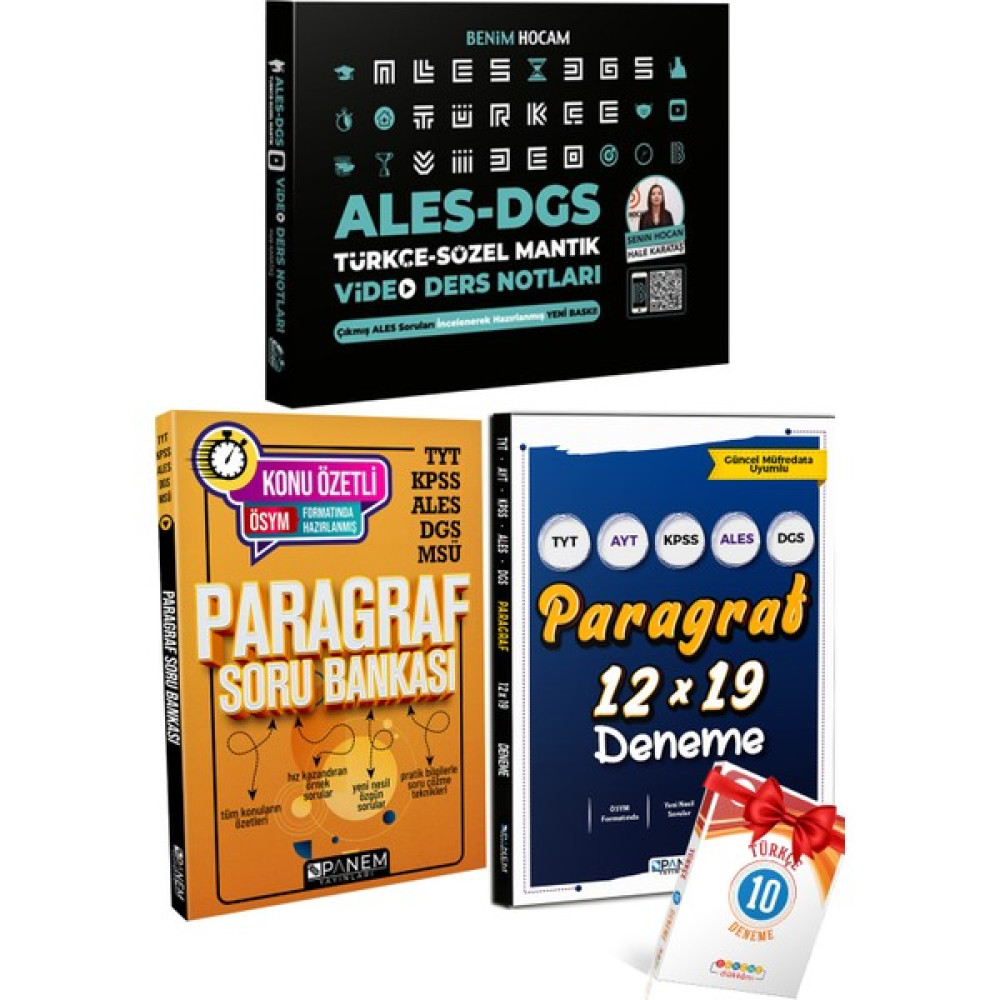 Benim Hocam Yayınları Benim Hocam Ales-Dgs Türkçe Matematik Sözel Mantık+Panem Paragraf Sb+Paragraf Deneme+Türkçe 10 D ALES Fiyatı