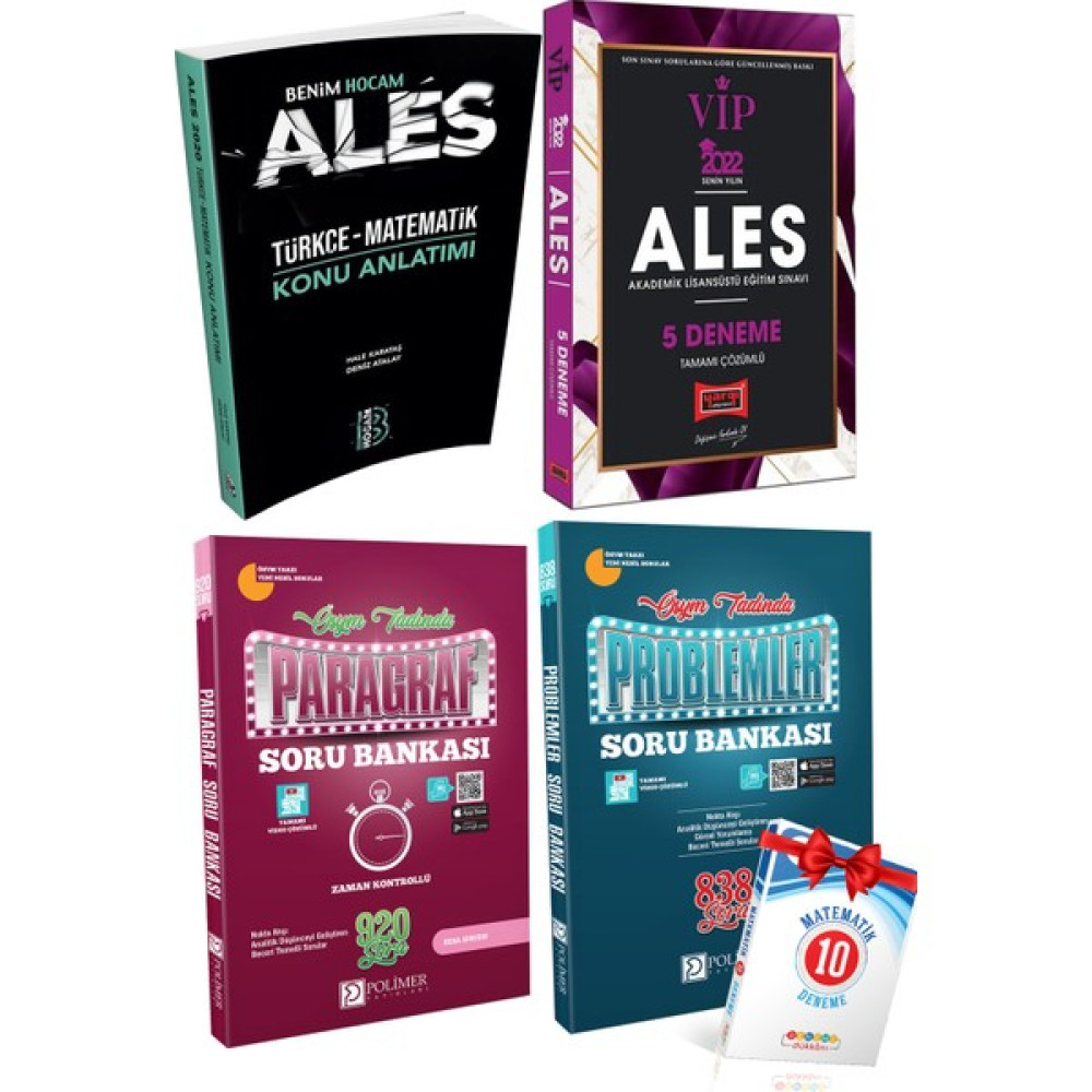 Benim Hocam Yayınları Benim Hocam Ales Türkçe Matematik Konu+Yargı Ales 5 Deneme+Polimer Paragraf Sb+Problemler Sb+Mat 10D ALES Fiyatı