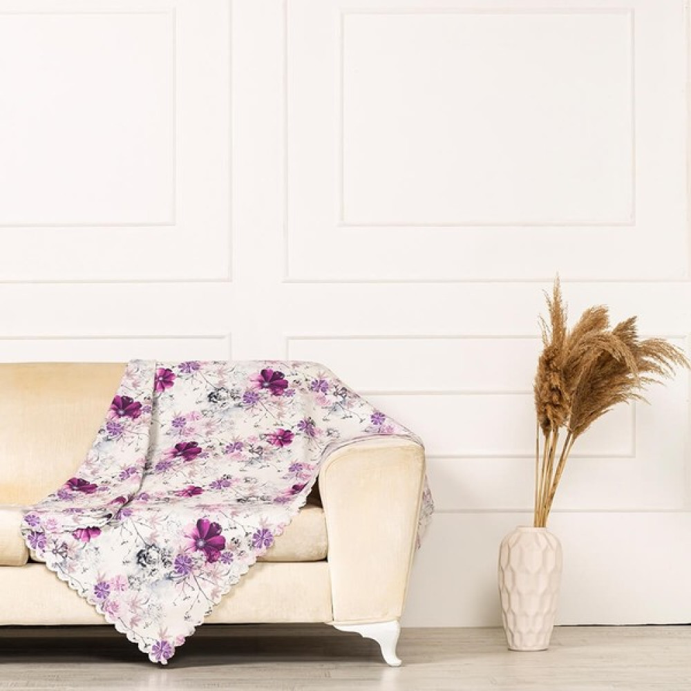 Benimol Mor Mürdüm Renkli Çiçekli Dokuma Dijital Baskılı Kadife Şönil Koltuk Şalı Örtüsü Maxi Set (3+3+1+1) - 175 x 215 cm Koltuk & Kanepe Örtüsü Fiyatı