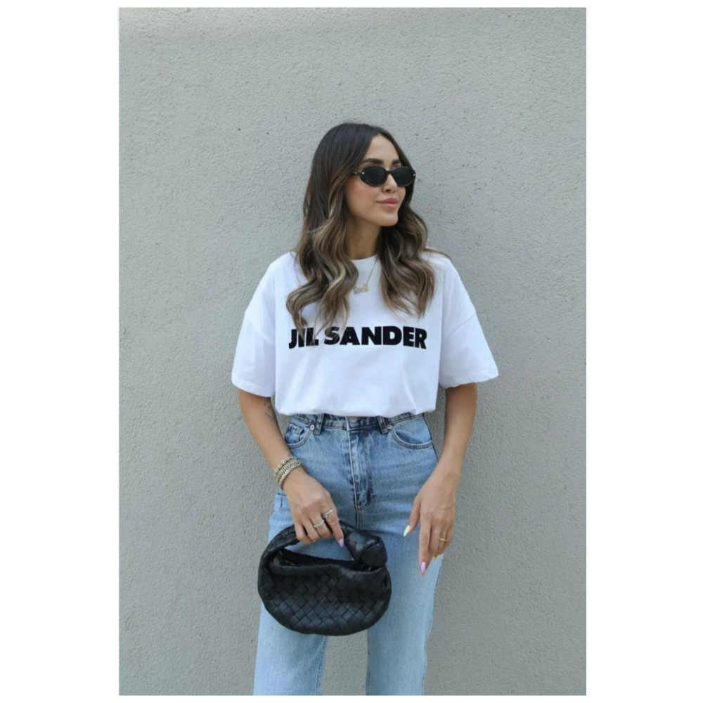 Benisengiydir Bensengiydir Kadın Beyaz Jıl Sander Baskılı Oversize Bisiket Yaka Tişört M Beden Bayan T-shirt Fiyatı