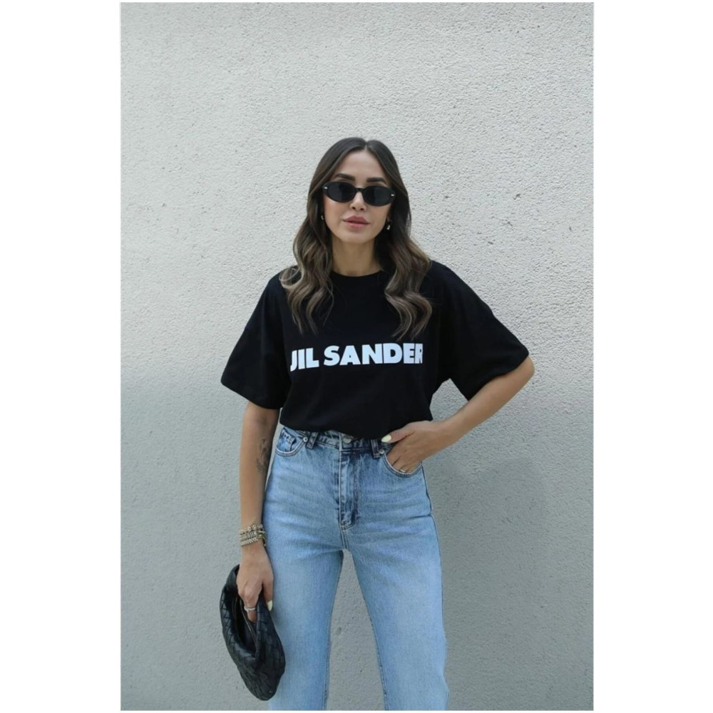 Benisengiydir Bensengiydir Kadın Siyah Jıl Sander Baskılı Oversize Bisiket Yaka Tişört M Beden Bayan T-shirt Fiyatı