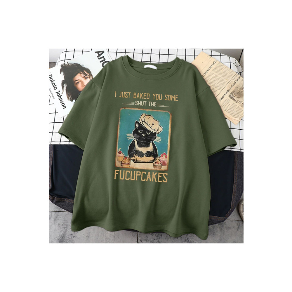 Benisengiydir Bol Kesim Haki Yeşil Fucupcakes Baskılı Kadın Tişörtü S Beden Bayan T-shirt Fiyatı